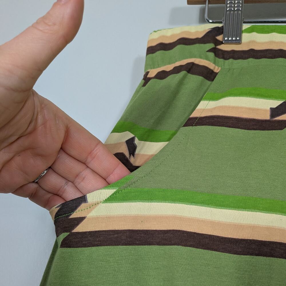 Svaha Midi Skirt XL Green Brown Stripe Arrows Organic Cotton Artsy Teacher Color - Picture 4 of 9